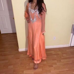 Pakistani Indian formal peach and silver maxi
